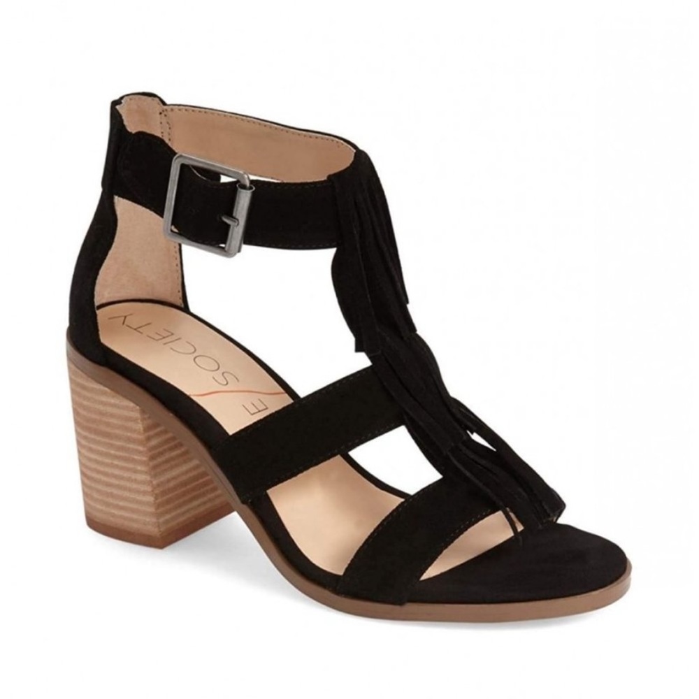 NWOT *SOLE SOCIETY* Cow Suede *DELILAH* Fringe Sandals … *BLACK* … Size: 10 M